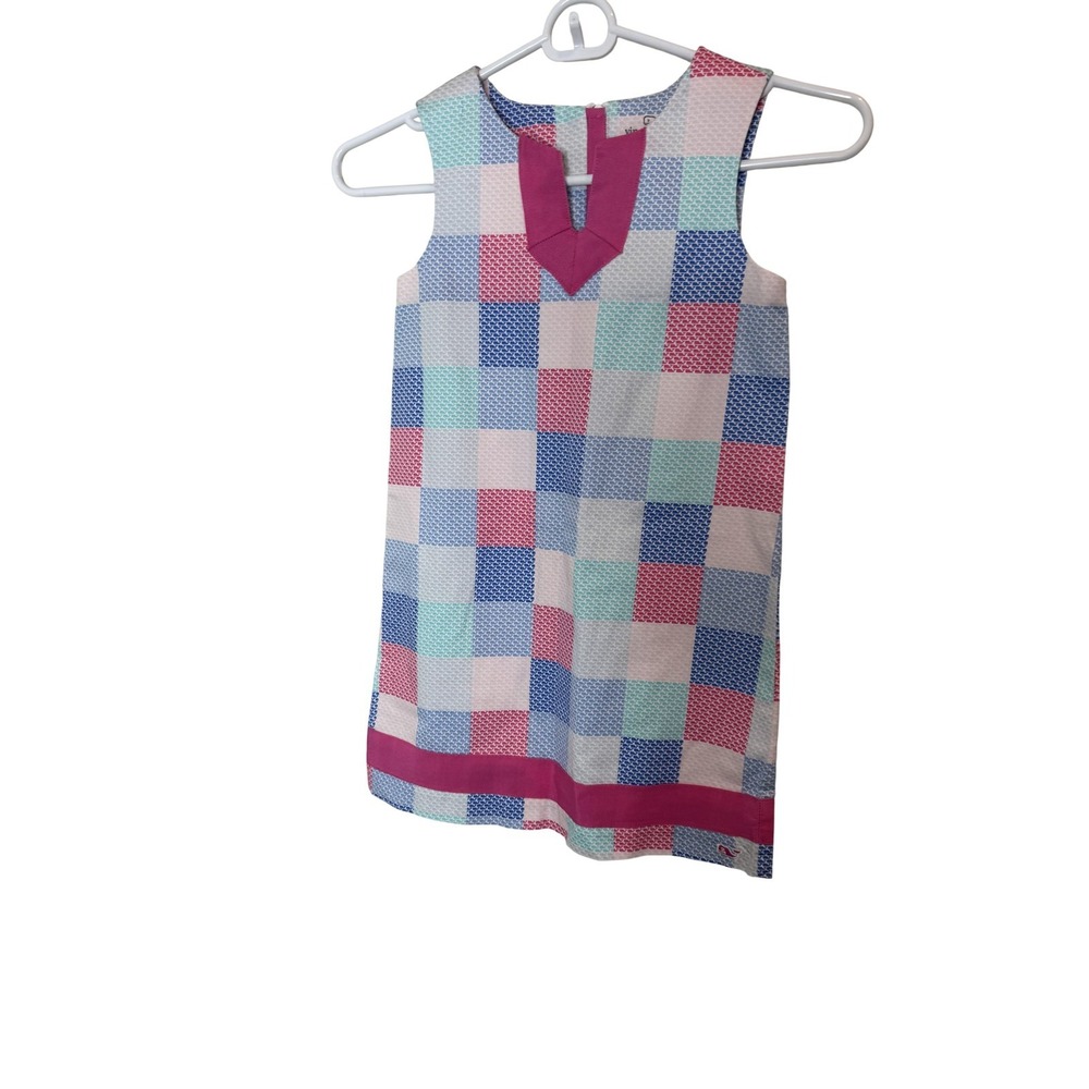 Vineyard Vines Dress Girls 6 Multicolor Patchwork Whale Sleeveless Shift Summer